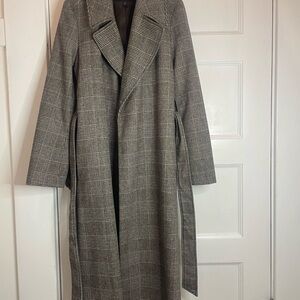 Women’s Plaid Tie- Waist Wool Coat